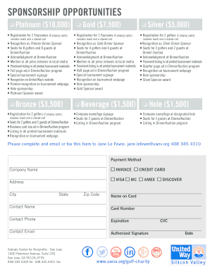 United Way Silicon Valley Golf Classic Sponsorship Form