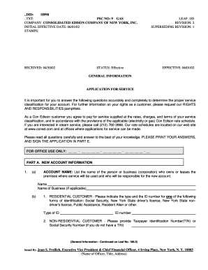 New York Gas Service Application Form