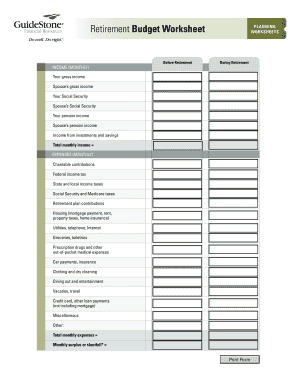 Retirement Budget Worksheet