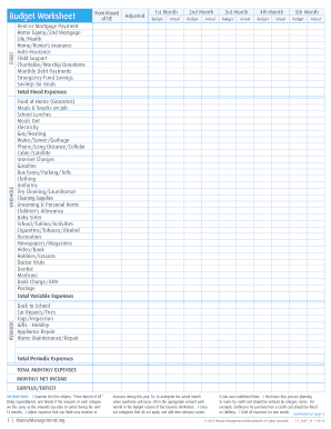 Budget Worksheet Template