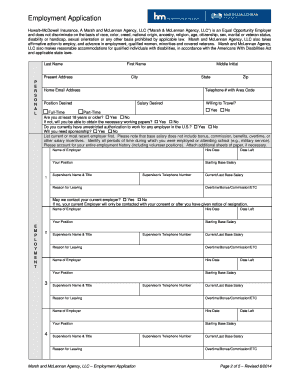 Marsh and McLennan Agency Employment Application
