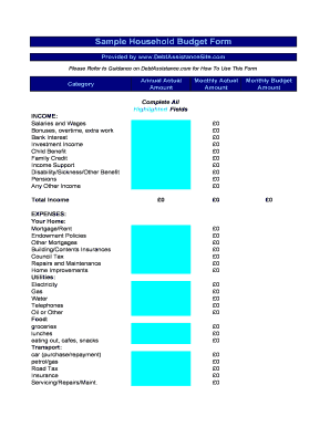 Sample Household Budget Form - DebtAssistanceSitecom