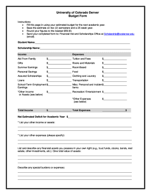 University of Colorado Denver Budget Form - ucdenveredu