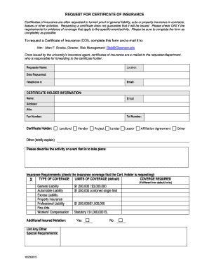 Request for Certificate of Insurance