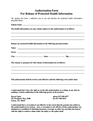 Authorization Form for Release of Protected Health Information