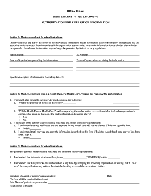 HIPAA Authorization for Release of Information