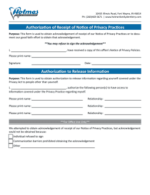 Authorization of Receipt of Notice of Privacy Practices