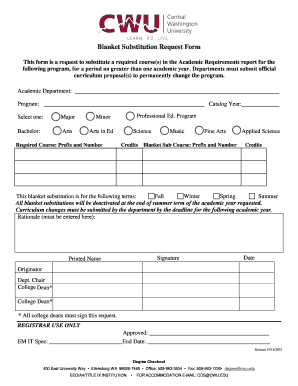 Fillable Online cwu Blanket Substitution Request Form This form is a ...