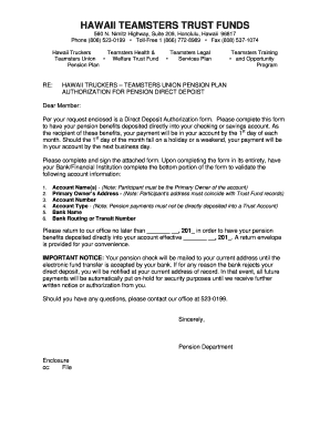 Hawaii Teamsters Pension Direct Deposit Authorization