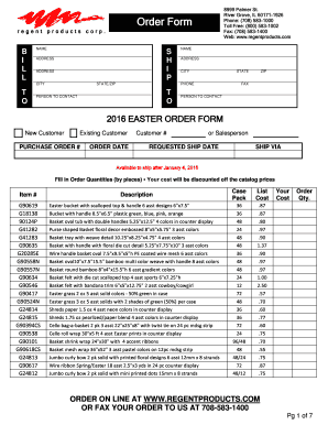 2016 Easter Order Form
