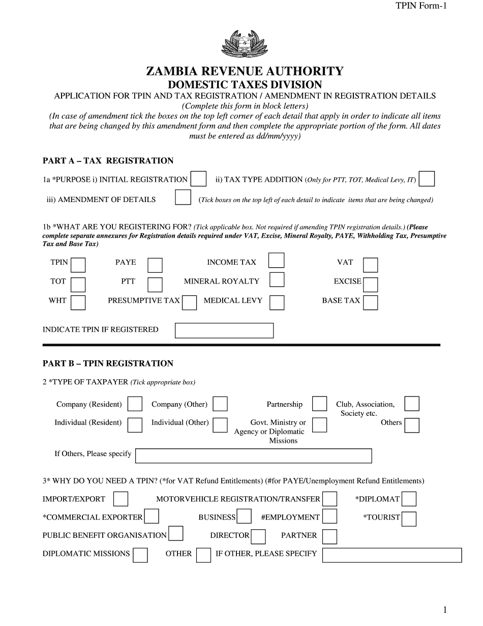 Tpin Form 1