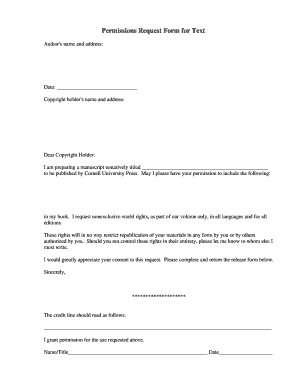 Permissions Request Form for Text and Tables