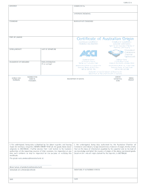 Certificate of Australian Origin