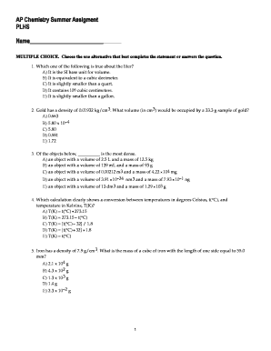 AP Chemistry Summer Assignment