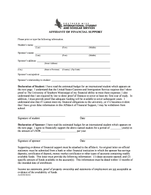 Affidavit of Financial Support