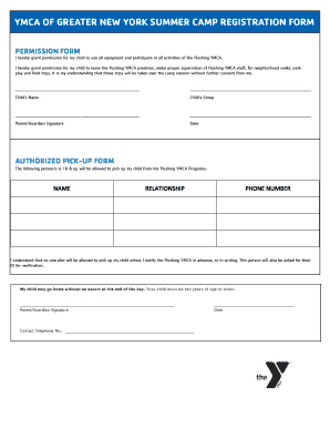 YMCA Summer Camp Registration Form