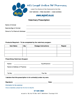 Veterinary Prescription Form