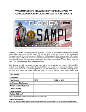 Florida American Legion Specialty License Plate Voucher