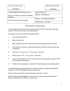 Arkansas CACFP Food Production Records
