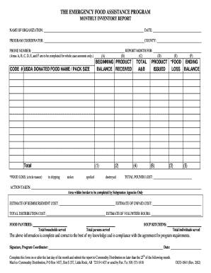 Emergency Food Assistance Program Monthly Inventory Report