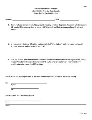 504 Eligibility Physician Questionnaire