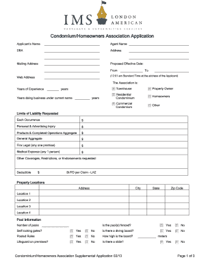 Condominium/Homeowners Association Insurance Application