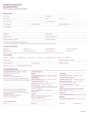 Kings Education Adult English Course Enrolment Form