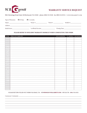 Warranty Service Request Form