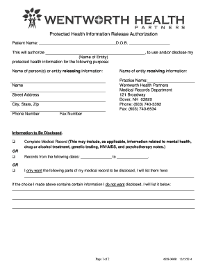 Protected Health Information Release Authorization