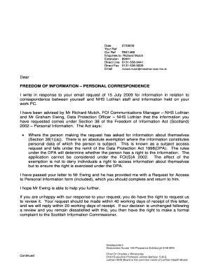 Scottish Health Service Application Form for Access to Personal Health Data
