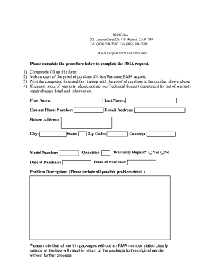 RMA Request Form For End Users