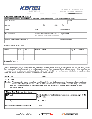 Kanei Inc. Return Merchandise Authorization Form