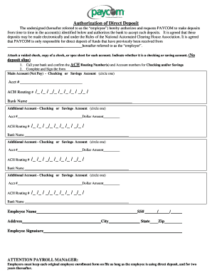 Authorization of Direct Deposit