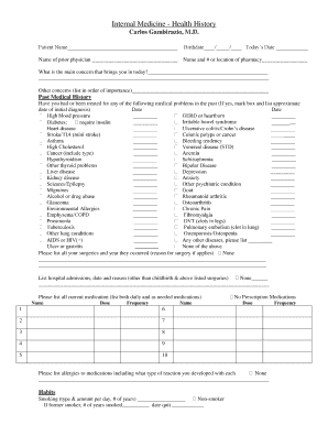 Health History Form