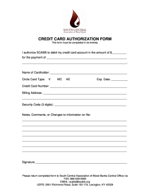 Credit Card Authorization Form