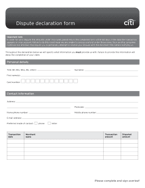 Visa Dispute Declaration Form