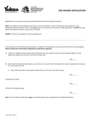 Fee Waiver Application for Dispute Resolution