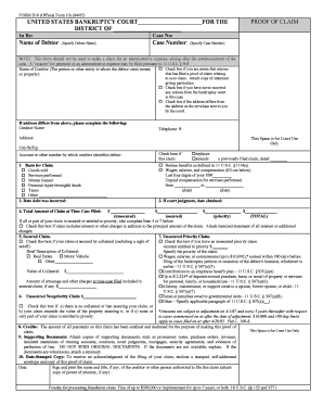 US Bankruptcy Court Proof of Claim Form