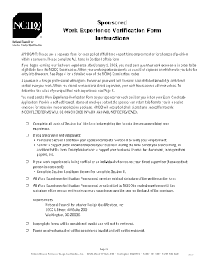Sponsored Work Experience Verification Form
