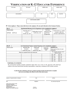 Verification of K-12 Educator Experience