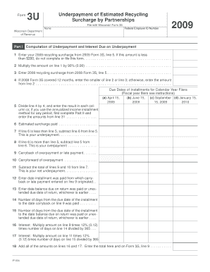 Wisconsin Form 3U Underpayment of Estimated Recycling Surcharge