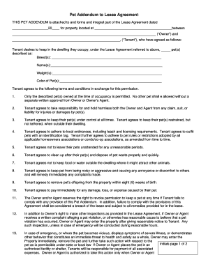 Pet Addendum to Lease Agreement
