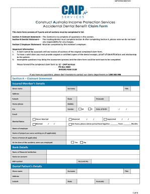 CAIP Services Accidental Dental Benefit Claim Form