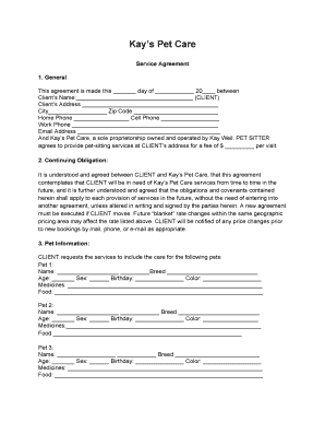 Kay’s Pet Care Service Agreement