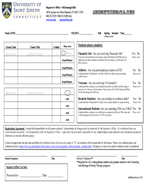 University of Saint Joseph Add/Drop/Withdrawal Form