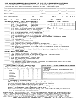 Maine Non-Resident Alien Hunting and Fishing License Application