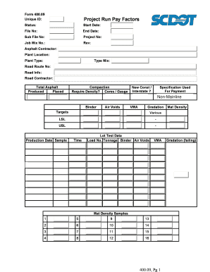 Project Run Pay Factors Form 400.09