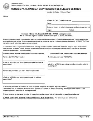 PETICIÓN PARA CAMBIAR DE PROVEEDOR DE CUIDADO DE NIÑOS