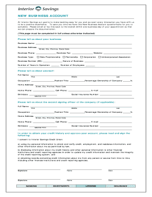 New Business Account Application