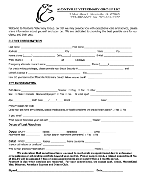 Montville Veterinary Group Client Information Form
